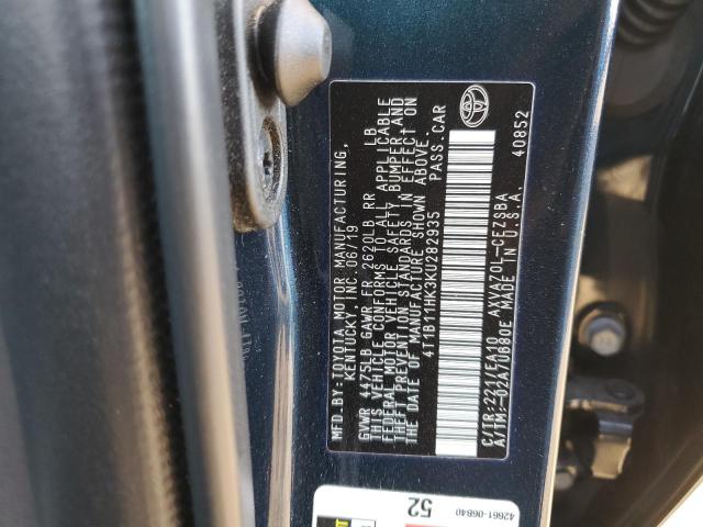 4T1B11HK3KU282935 - 2019 TOYOTA CAMRY L BLUE photo 12