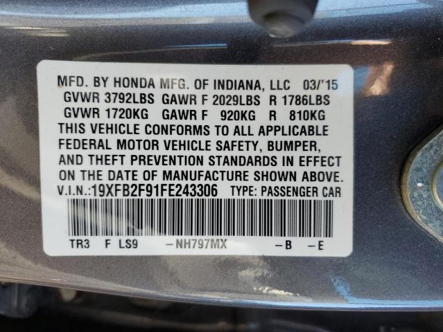 19XFB2F91FE243306 - 2015 HONDA CIVIC EXL GRAY photo 12