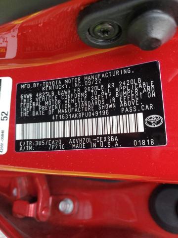 4T1G31AK8PU049196 - 2023 TOYOTA CAMRY SE NIGHT SHADE RED photo 12