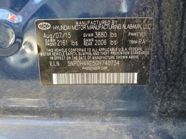 5NPDH4AE5GH740734 - 2016 HYUNDAI ELANTRA SE BLUE photo 12