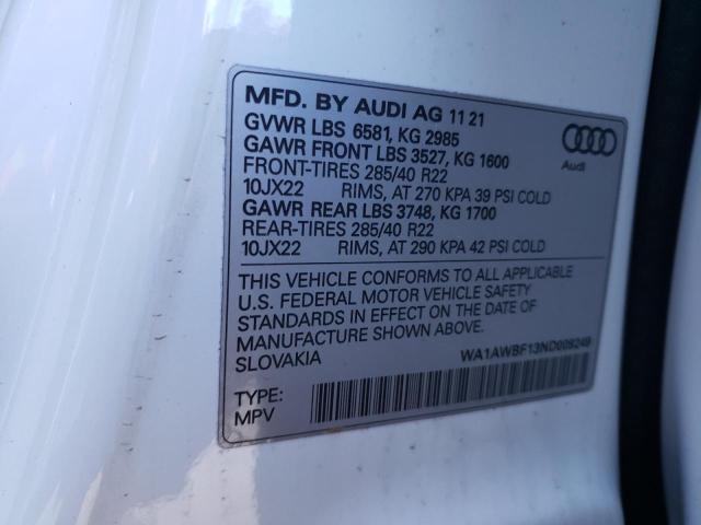 WA1AWBF13ND009249 - 2022 AUDI SQ8 PREMIUM PLUS WHITE photo 14