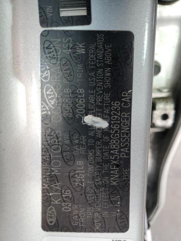 KNAFX5A88G5619236 - 2016 KIA FORTE EX SILVER photo 12