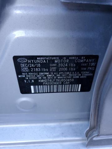 KMHD74LF7KU850459 - 2019 HYUNDAI ELANTRA SE SILVER photo 12