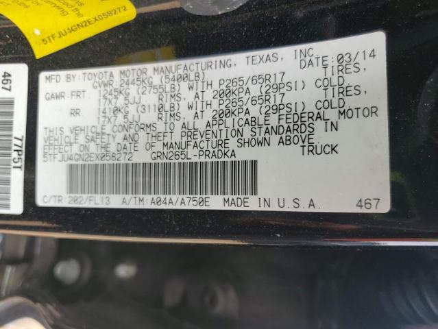 5TFJU4GN2EX058272 - 2014 TOYOTA TACOMA DOUBLE CAB PRERUNNER BLACK photo 12