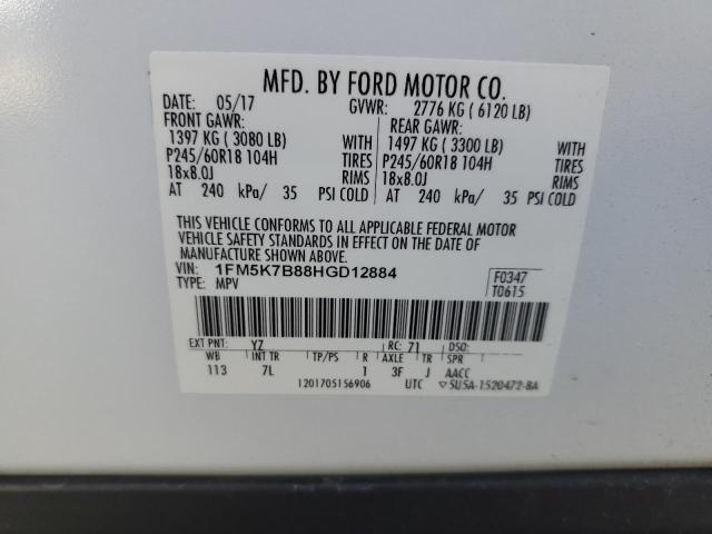 1FM5K7B88HGD12884 - 2017 FORD EXPLORER WHITE photo 14