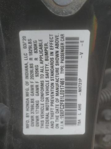 19XFC2F81LE017461 - 2020 HONDA CIVIC SPORT BLACK photo 12