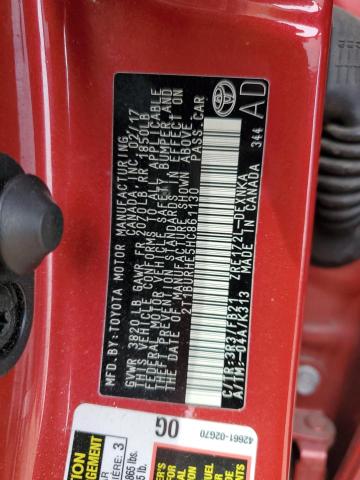 2T1BURHE5HC861130 - 2017 TOYOTA COROLLA L RED photo 12