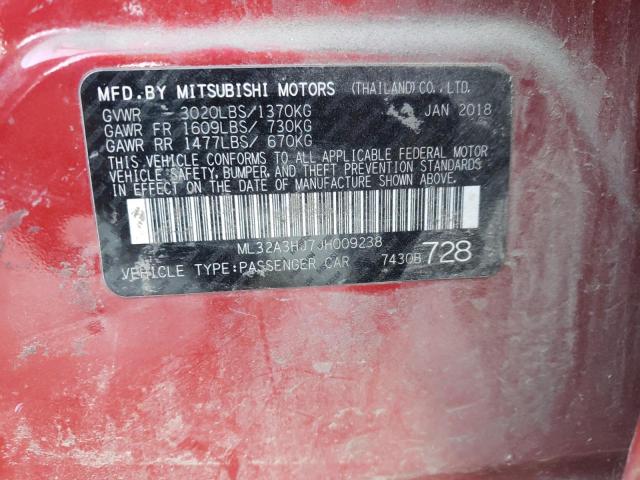 ML32A3HJ7JH009238 - 2018 MITSUBISHI MIRAGE ES RED photo 13