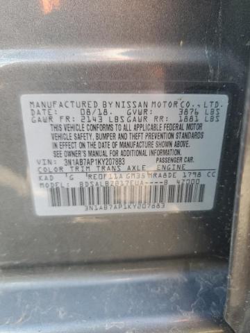 3N1AB7AP1KY207883 - 2019 NISSAN SENTRA S GRAY photo 12