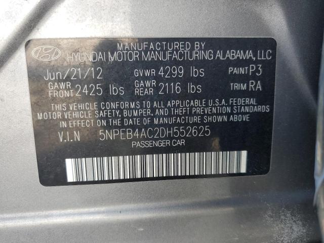 5NPEB4AC2DH552625 - 2013 HYUNDAI SONATA GLS GRAY photo 12