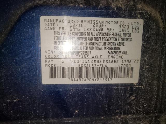 3N1AB7AP0HY245517 - 2017 NISSAN SENTRA S BLUE photo 12