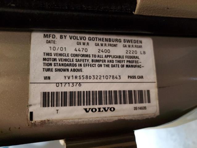 YV1RS58D322107843 - 2002 VOLVO S60 2.4T GOLD photo 12