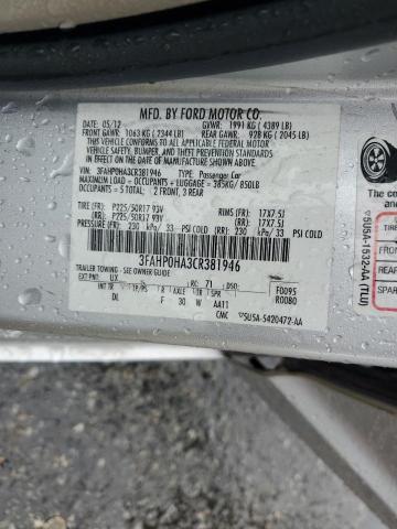 3FAHP0HA3CR381946 - 2012 FORD FUSION SE SILVER photo 13