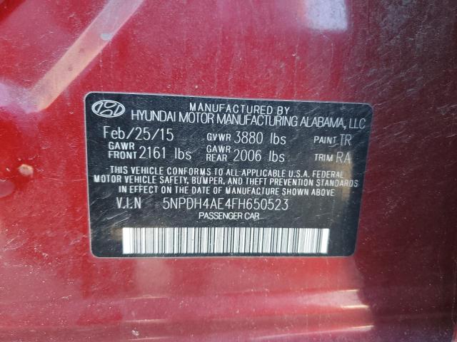 5NPDH4AE4FH650523 - 2015 HYUNDAI ELANTRA SE RED photo 12