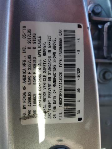 1HGCP2F37AA146026 - 2010 HONDA ACCORD LX SILVER photo 12