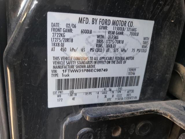 1FTWW31P86EC98749 - 2006 FORD F350 SRW SUPER DUTY BLACK photo 12