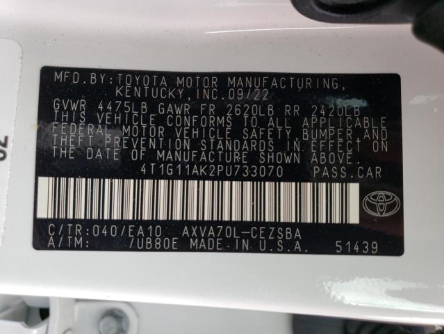4T1G11AK2PU733070 - 2023 TOYOTA CAMRY SE NIGHT SHADE WHITE photo 13
