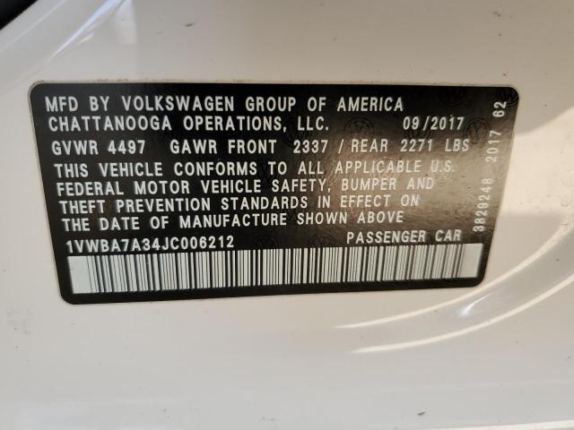 1VWBA7A34JC006212 - 2018 VOLKSWAGEN PASSAT SE WHITE photo 12