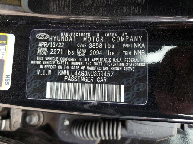 KMHLL4AG3NU359457 - 2022 HYUNDAI ELANTRA SE BLACK photo 12