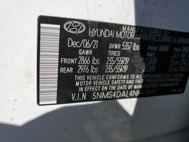 5NMS4DAL4NH415682 - 2022 HYUNDAI SANTA FE LIMITED WHITE photo 12