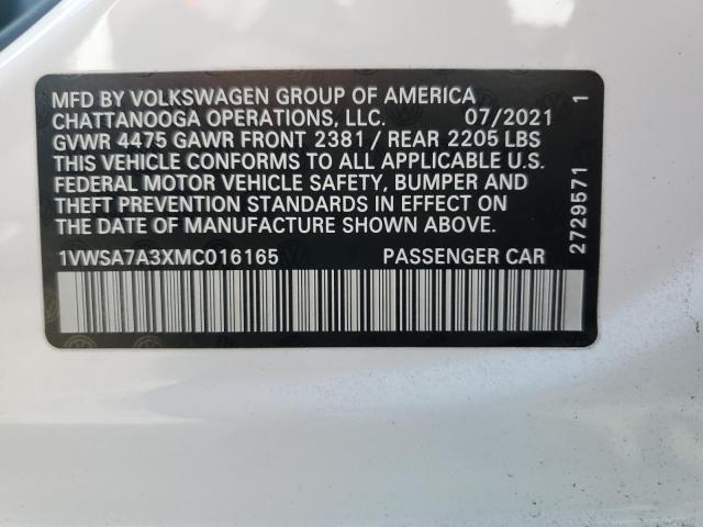 1VWSA7A3XMC016165 - 2021 VOLKSWAGEN PASSAT SE WHITE photo 13