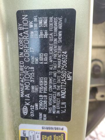 KNDJT2A56D7506124 - 2013 KIA SOUL GREEN photo 12