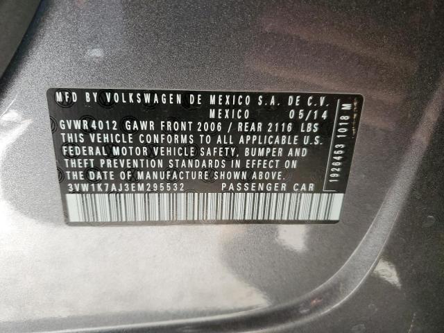 3VW1K7AJ3EM295532 - 2014 VOLKSWAGEN JETTA BASE GRAY photo 12