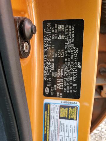 KNDJT2A23B7274827 - 2011 KIA SOUL + ORANGE photo 13