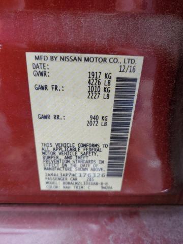 1N4AL3AP7HC176326 - 2017 NISSAN ALTIMA 2.5 BURGUNDY photo 12