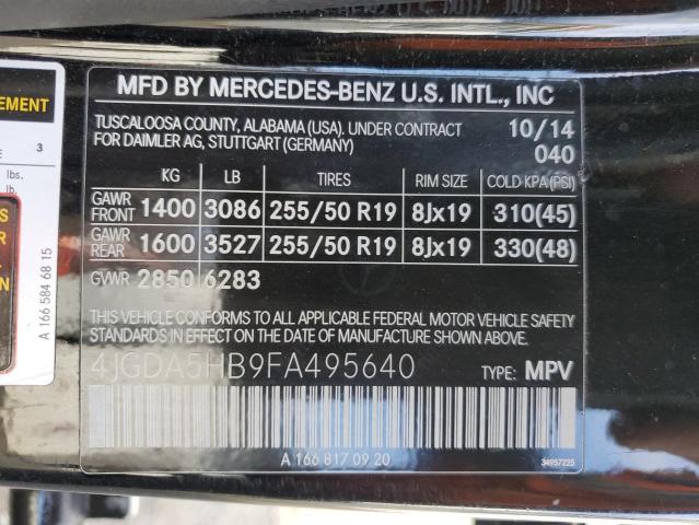 4JGDA5HB9FA495640 - 2015 MERCEDES-BENZ ML 350 4MATIC BLACK photo 13