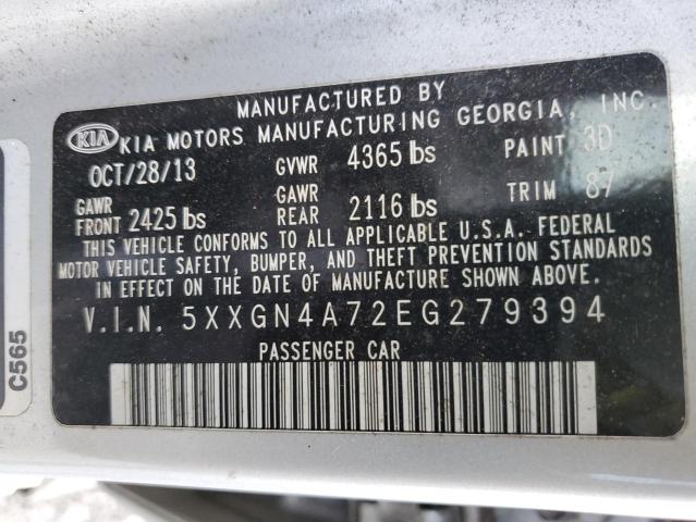 5XXGN4A72EG279394 - 2014 KIA OPTIMA EX SILVER photo 12