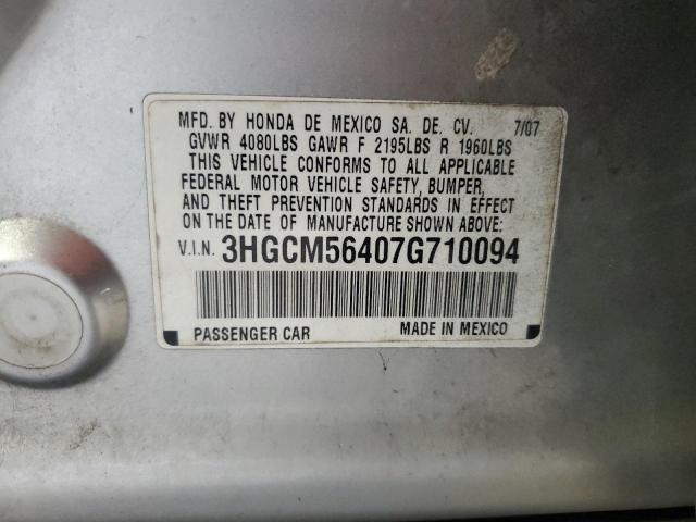 3HGCM56407G710094 - 2007 HONDA ACCORD LX SILVER photo 12