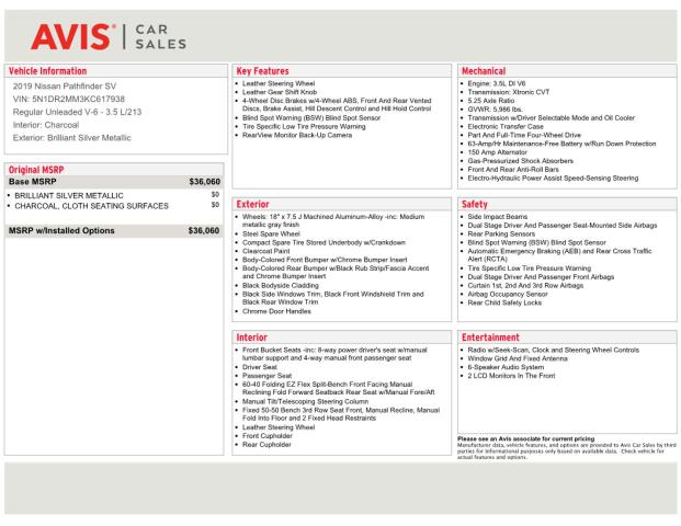 5N1DR2MM3KC617938 - 2019 NISSAN PATHFINDER S 银色 照片 14