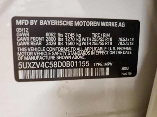 5UXZV4C58D0B01155 - 2013 BMW X5 XDRIVE35I WHITE photo 12