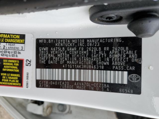 4T1G11AK3RU846318 - 2024 TOYOTA CAMRY SE NIGHT SHADE WHITE photo 13