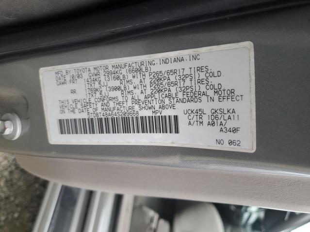 5TDBT48A64S209668 - 2004 TOYOTA SEQUOIA LIMITED SILVER photo 13