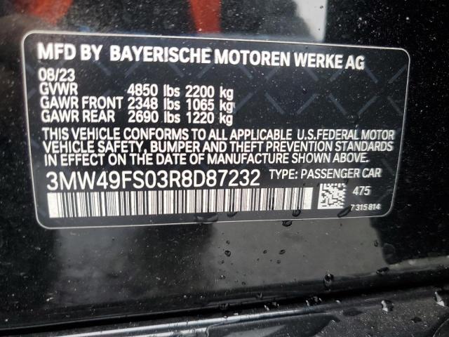 3MW49FS03R8D87232 - 2024 BMW M340I BLACK photo 12