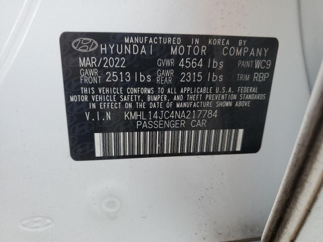 KMHL14JC4NA217784 - 2022 HYUNDAI SONATA N LINE WHITE photo 12