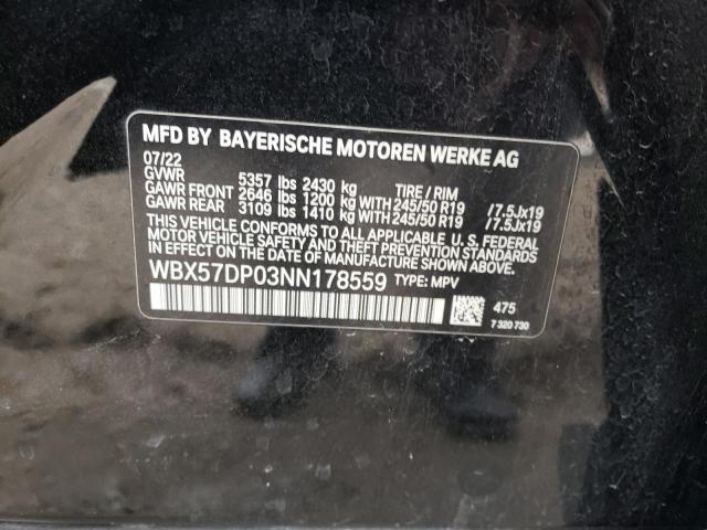 WBX57DP03NN178559 - 2022 BMW X3 XDRIVE30I BLACK photo 13