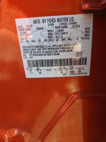 2FMDK49C67BB13648 - 2007 FORD EDGE SEL PLUS ORANGE photo 13