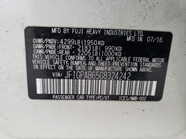 JF1GPAB65G8324242 - 2016 SUBARU IMPREZA PREMIUM WHITE photo 12