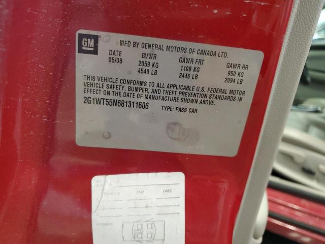 2G1WT55N681311606 - 2008 CHEVROLET IMPALA LT RED photo 13