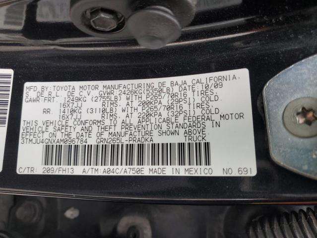 3TMJU4GNXAM096784 - 2010 TOYOTA TACOMA DOUBLE CAB PRERUNNER BLACK photo 12