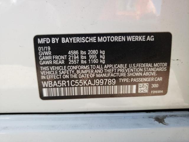 WBA5R1C55KAJ99789 - 2019 BMW 330 I WHITE photo 12