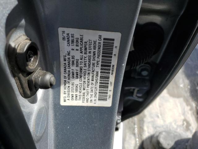2HGFC2F77GH570666 - 2016 HONDA CIVIC EX ვერცხლისფერი ფოტო 12