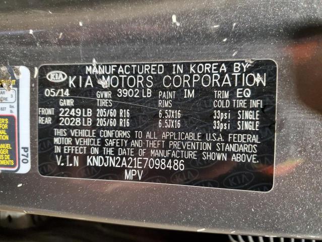 KNDJN2A21E7098486 - 2014 KIA SOUL GRAY photo 12