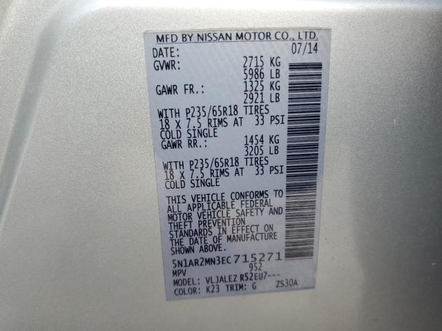 5N1AR2MN3EC715271 - 2014 NISSAN PATHFINDER S 银色 照片 14