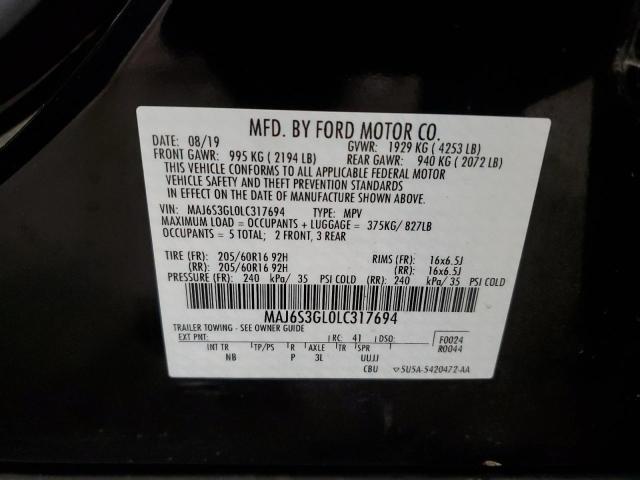 MAJ6S3GL0LC317694 - 2020 FORD ECOSPORT SE შავი ფოტო 13