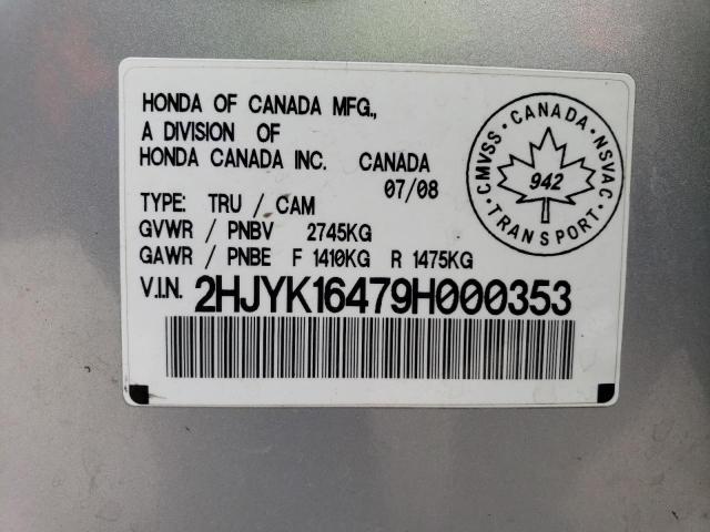 2HJYK16479H000353 - 2009 HONDA RIDGELINE RTS SILVER photo 12