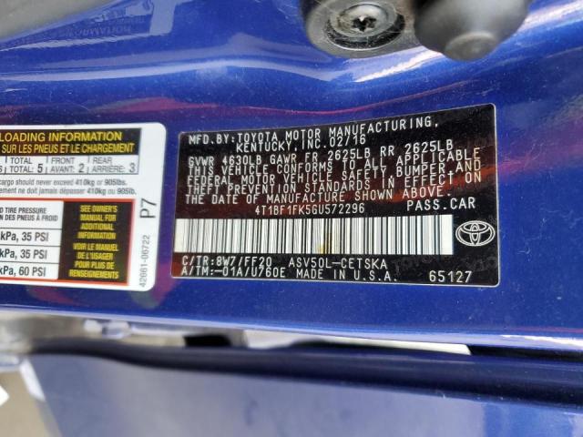 4T1BF1FK5GU572296 - 2016 TOYOTA CAMRY XLE LE BLUE photo 13